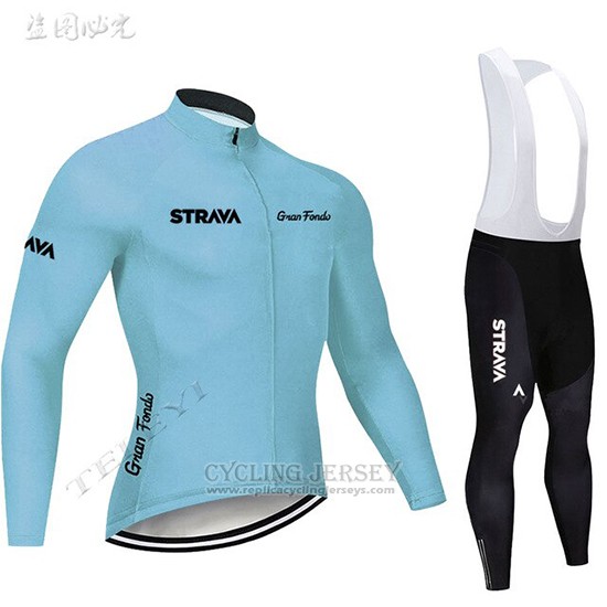 2019 Cycling Clothing STRAVA Sky Blue Long Sleeve and Overalls
