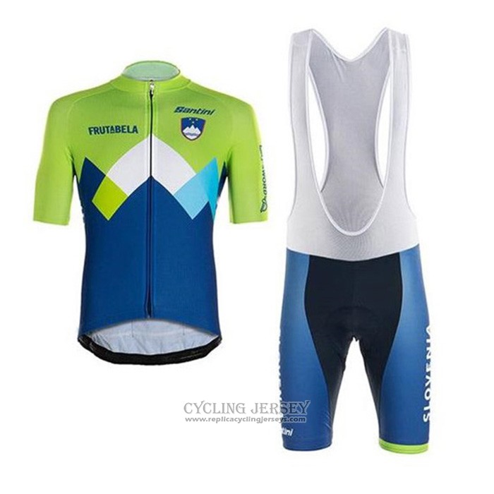2020 Cycling Jersey Slovenia Green Blue Short Sleeve And Bib Short Replica